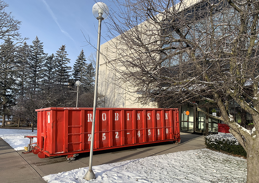 Dumpster in front of Schweinfurth Art Center